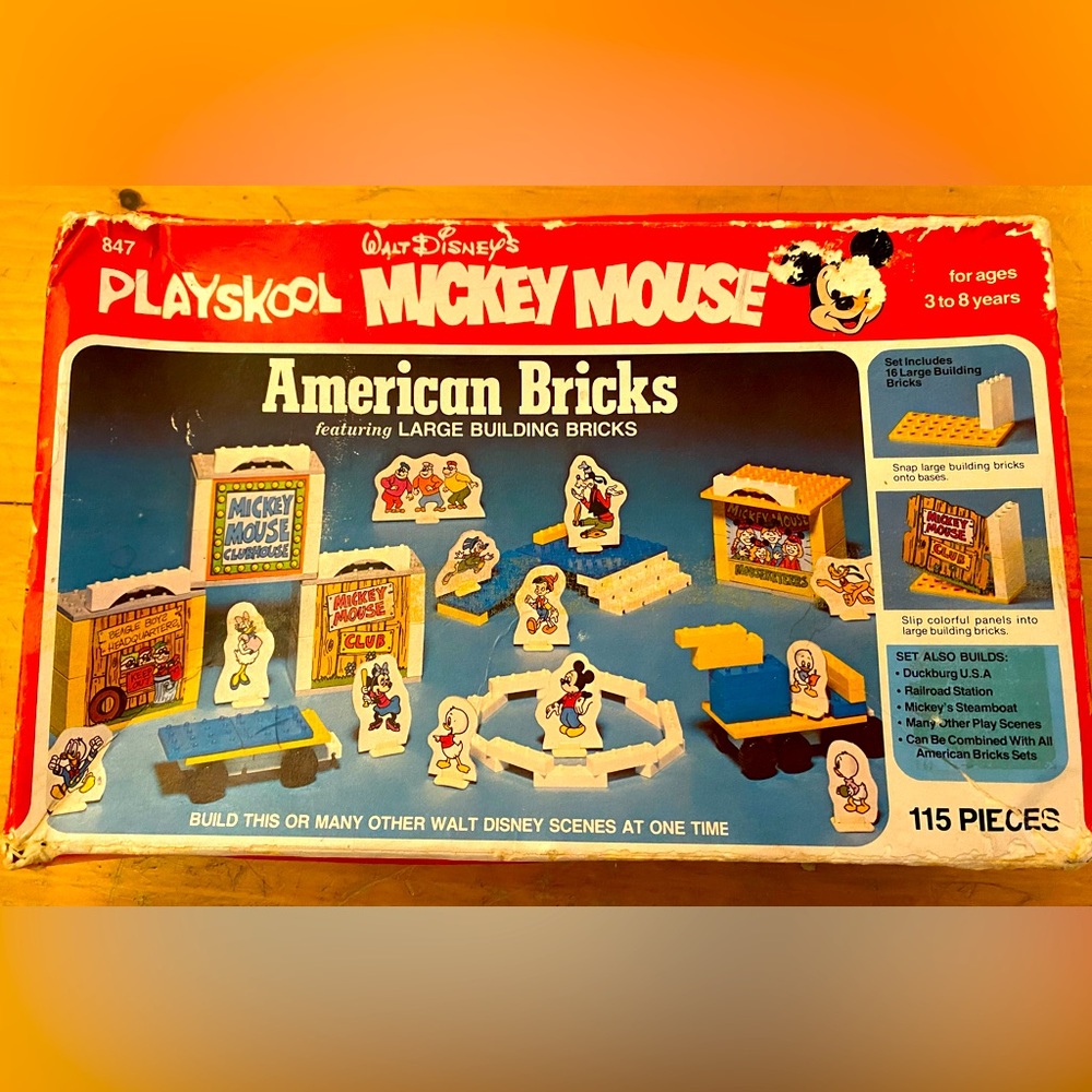 Vintage 1977 Playskool Walt Disney’s Mickey Mouse American Bricks Set #847